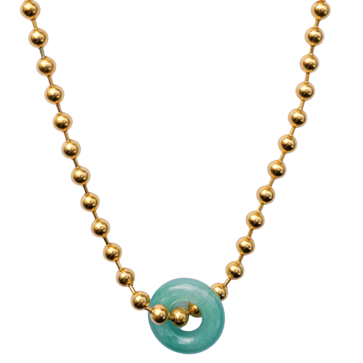Aventurine Donut Ball Chain Necklace