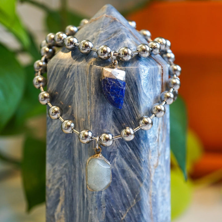 Silver Charm Bracelet with Smoky Quartz & Blue Evil Eye