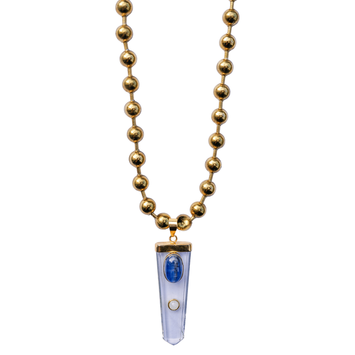 Clear Quartz, Blue Kyanite & Moonstone Ball Chain Necklace