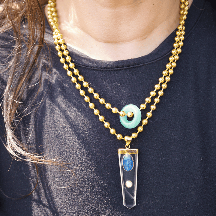 Clear Quartz, Blue Kyanite & Moonstone Ball Chain Necklace