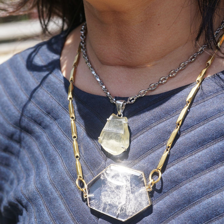 Clear Quartz Plate Pendant Necklace