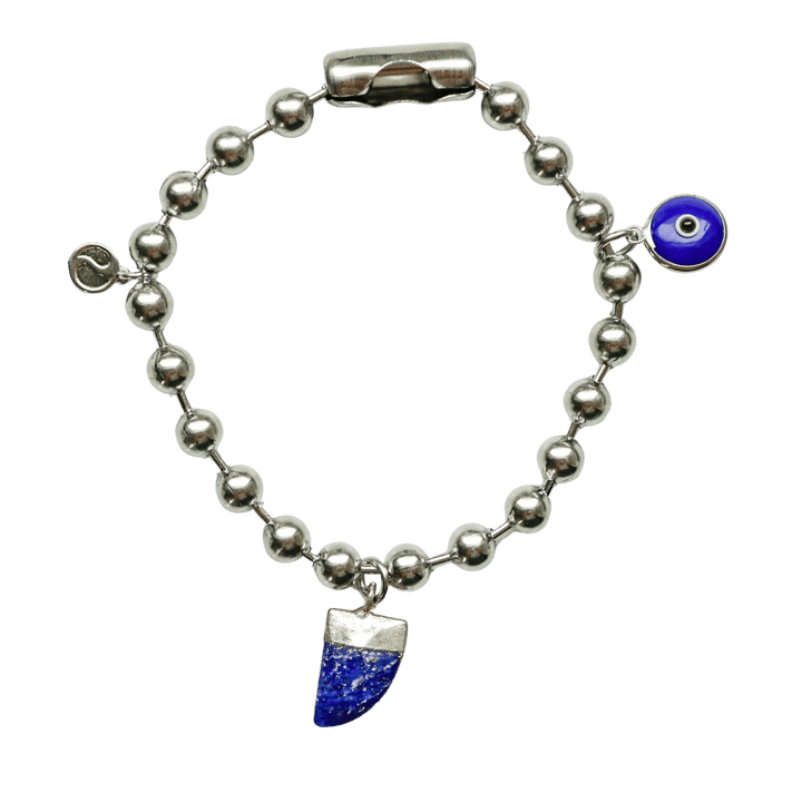 Silver Charm Bracelet with Sodalite & Blue Evil Eye