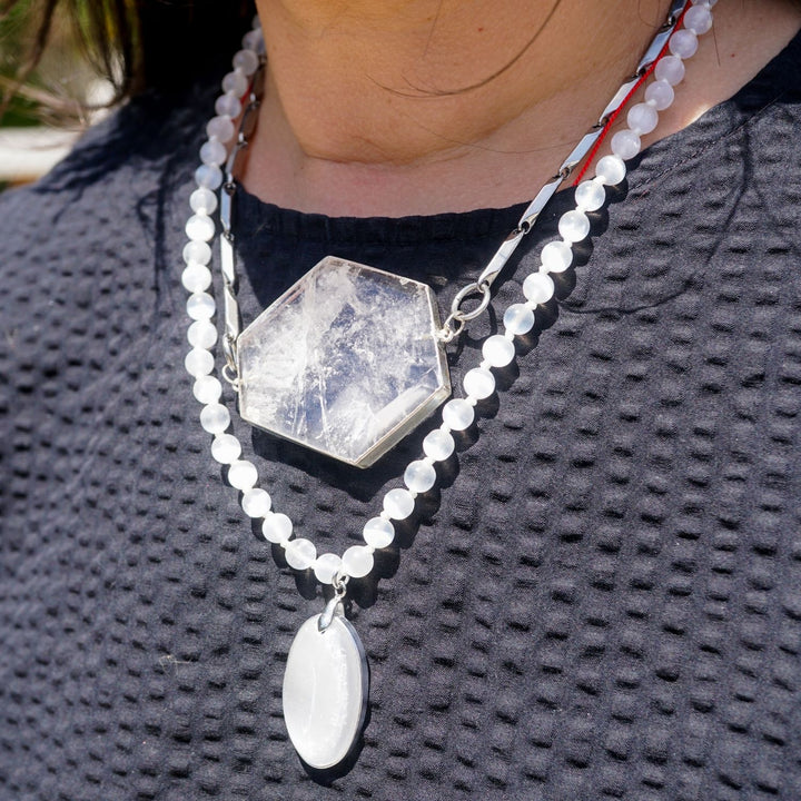 Clear Quartz Plate Pendant Necklace