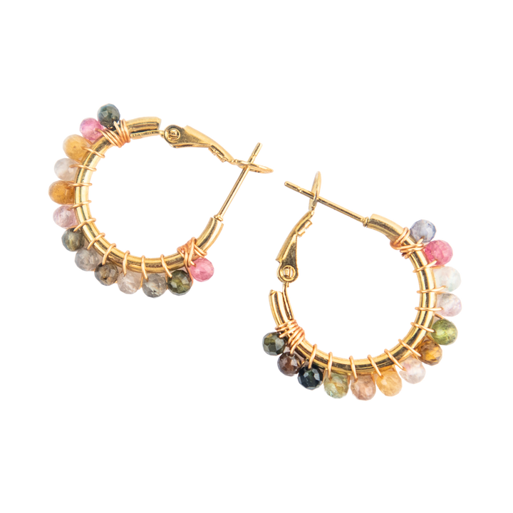Watermelon Tourmaline Crystal Hoop Earrings